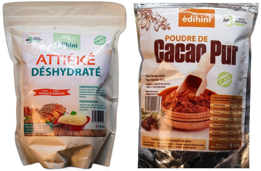 Pack de Attiéké déshydraté-Poudre de cacao pur 1Kg