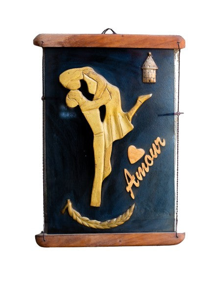 Tableau artisanal vitré avec deux amoureux