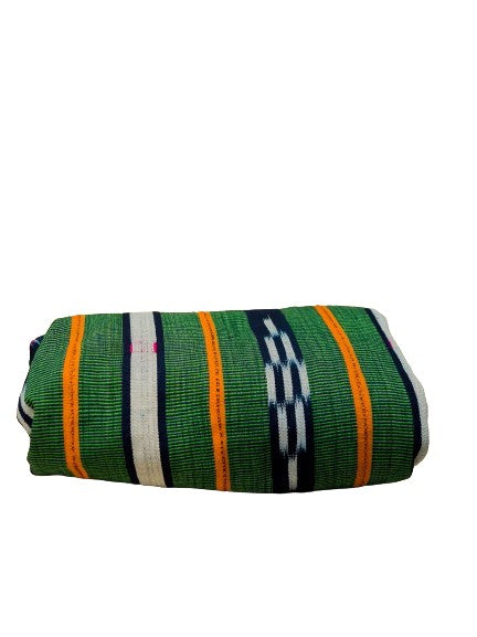 Pagne baoulé vert bleu blanc
