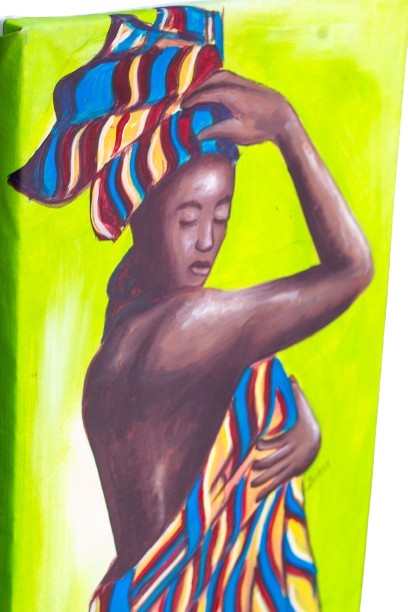 Tableau de femme avec un foulard et un pagne