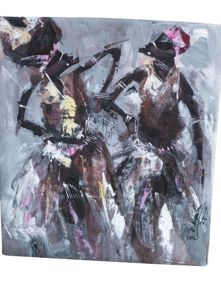 Tableau artisanal de deux danseurs