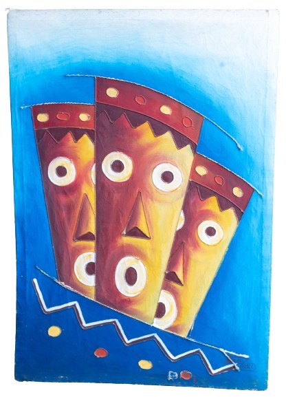 Tableau artisanal de 3 visages de masque