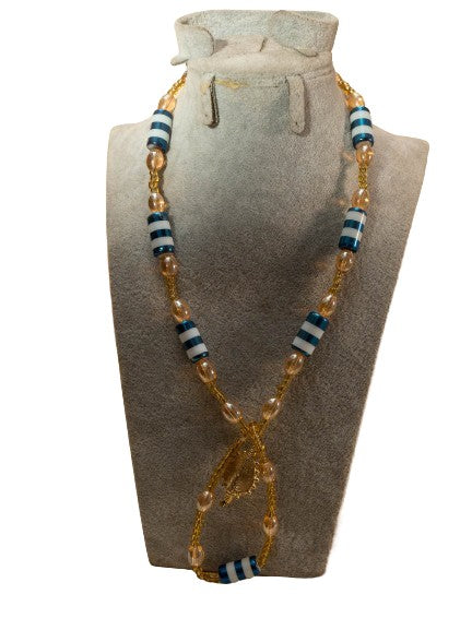 Collier artisanal à bande bleu blanc