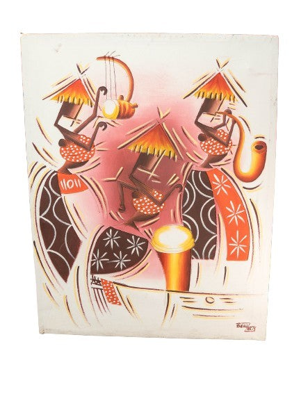 Tableau artisanal de trois joueuses d'instruments