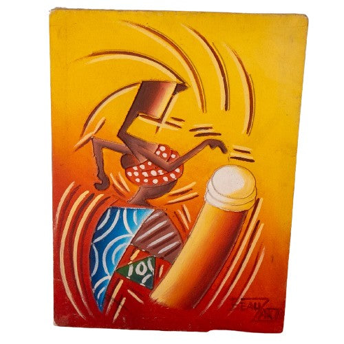 Tableau artisanal d'une joueuse de tambour