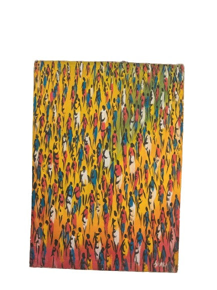 Tableau artisanal montrant une foule