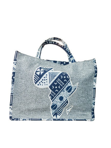 Sac à main artisanal gris bleu et blanc