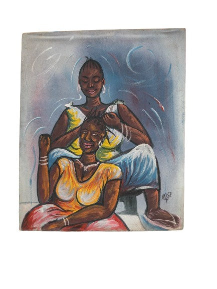 Tableau artisanal d'une coiffeuse pour femme